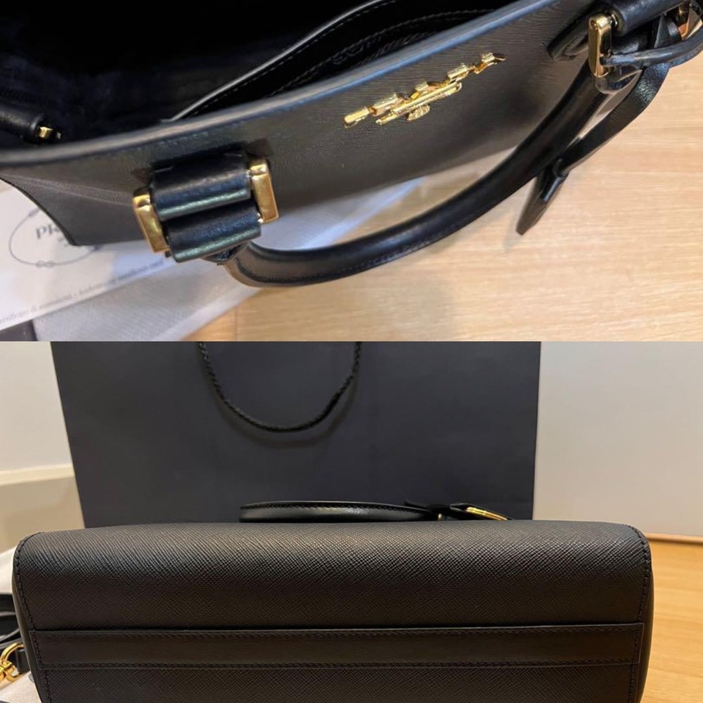 Prada Saffiano Borsa Black Leather Shoulder Tote Handbag 1BA113 - Picture 4 of 10